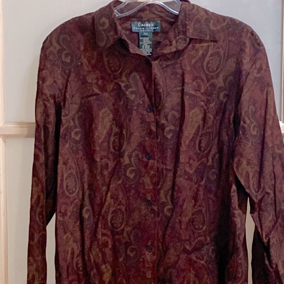 Lauren Ralph Lauren button down brown shirt paisley size petite P M - Picture 14 of 16